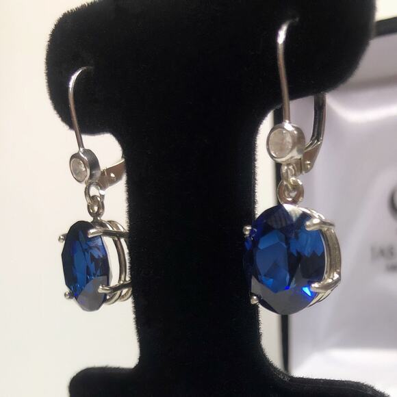 Beautiful 12ctw Oval Cut Sapphire Earrings in Sterling Silver Lab Sapphires - Picture 4 of 5